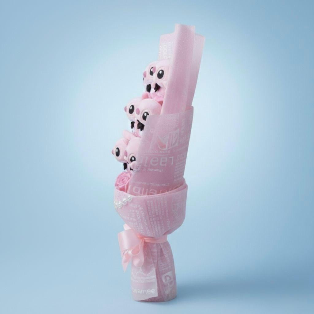 Bouquet BIG 55cm Lilo & Stitch - 9 pupazzi e rose - Rosa