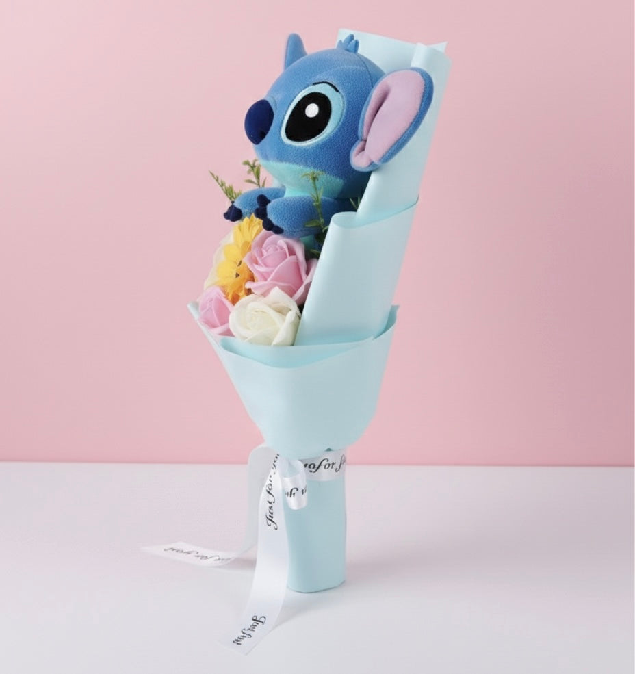 Bouquet Lilo & Stitch - Blu con rose rosa
