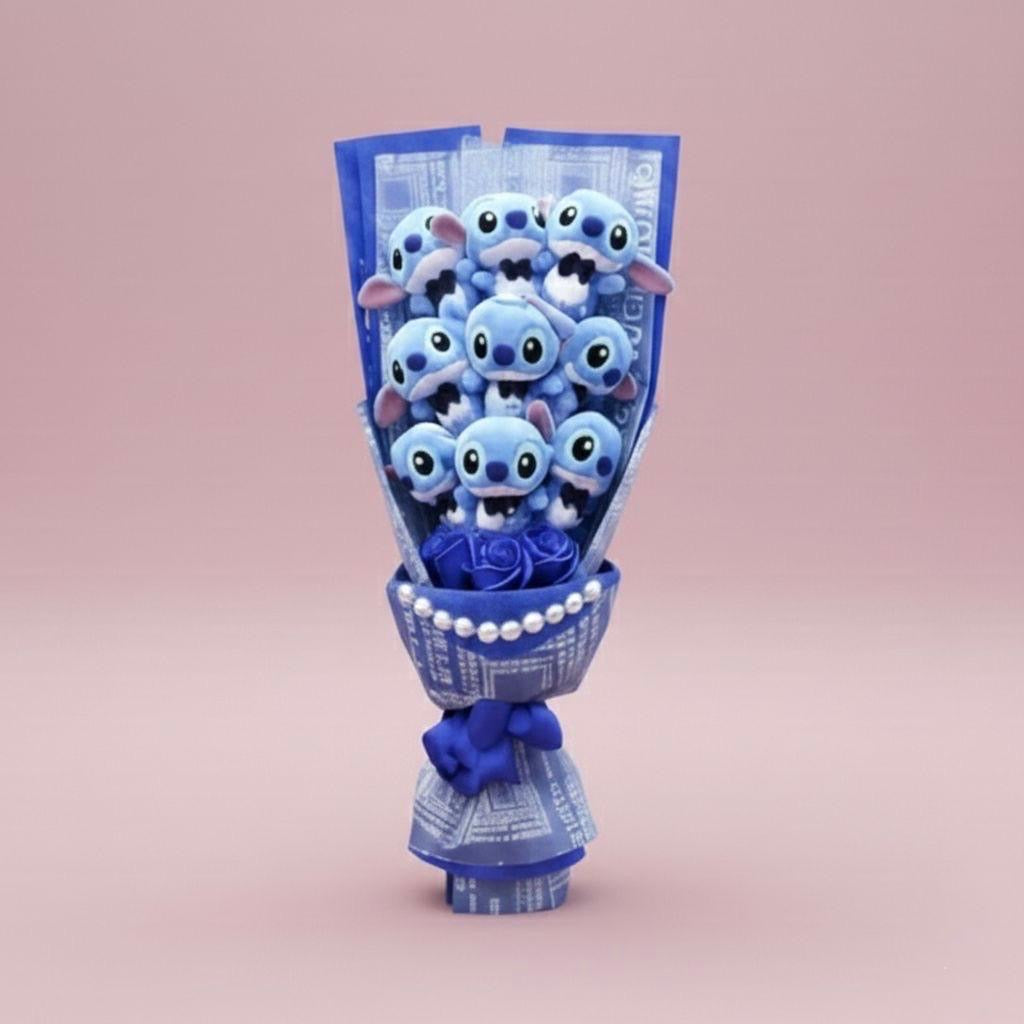 Bouquet BIG 55cm Lilo & Stitch - 9 pupazzi e rose - Blu