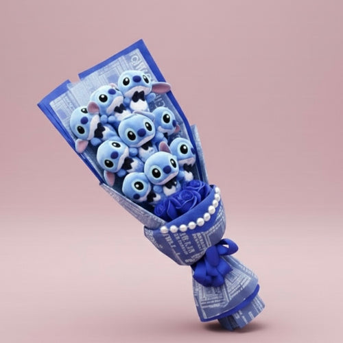 Bouquet BIG 55cm Lilo & Stitch - 9 pupazzi e rose - Blu