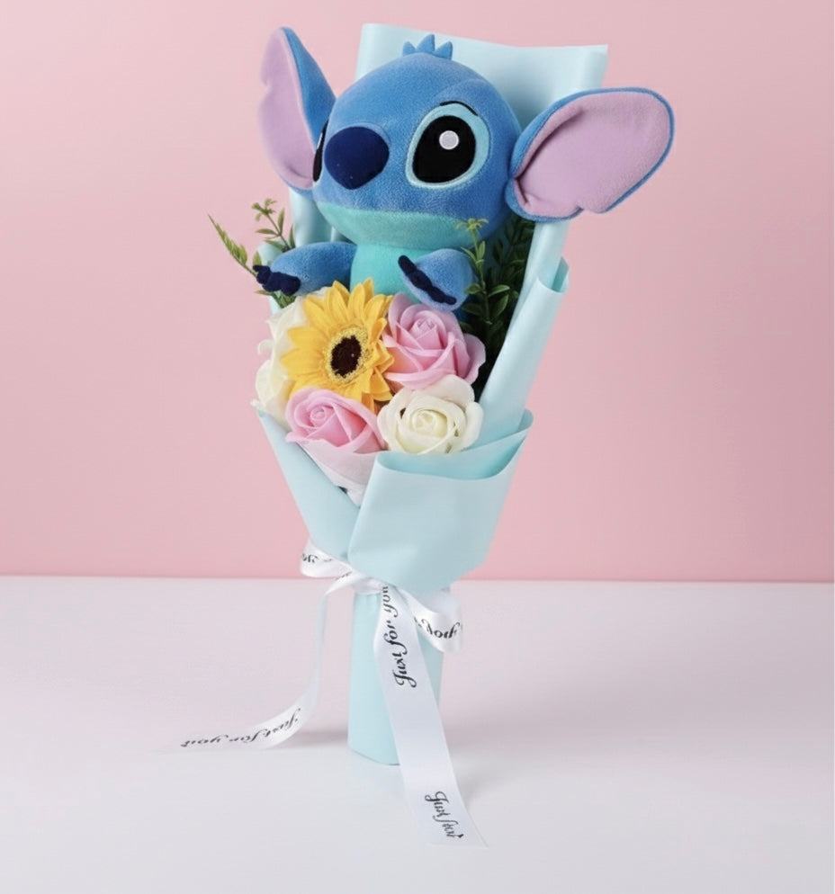 Bouquet Lilo & Stitch - Blu con rose rosa