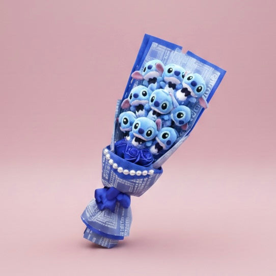 Bouquet BIG 55cm Lilo & Stitch - 9 pupazzi e rose - Blu