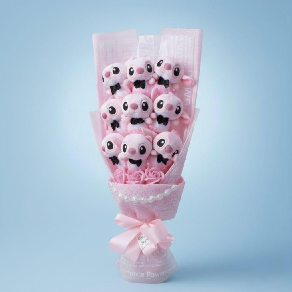 Bouquet BIG 55cm Lilo & Stitch - 9 pupazzi e rose - Rosa