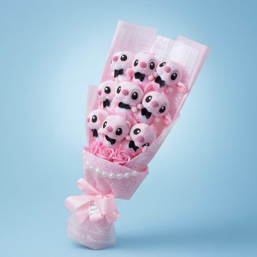 Bouquet BIG 55cm Lilo & Stitch - 9 pupazzi e rose - Rosa